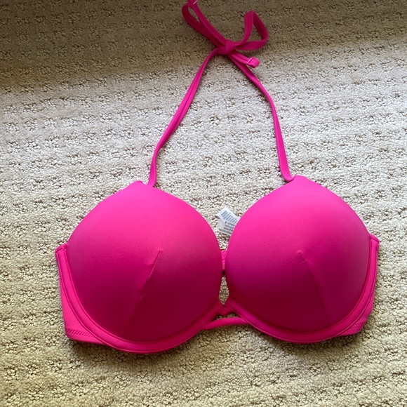Victoria's Secret Swim Hot Pink Bombshell Push Up Triangle Halter Bikini … - Picture 3 of 9